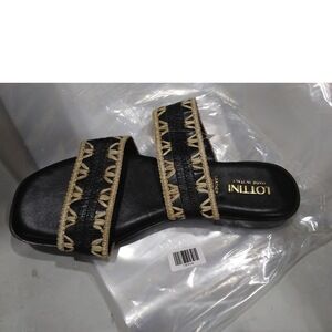 LOTTINI Womens Made in Italy Slide Sandals, Black Leather, 7.5